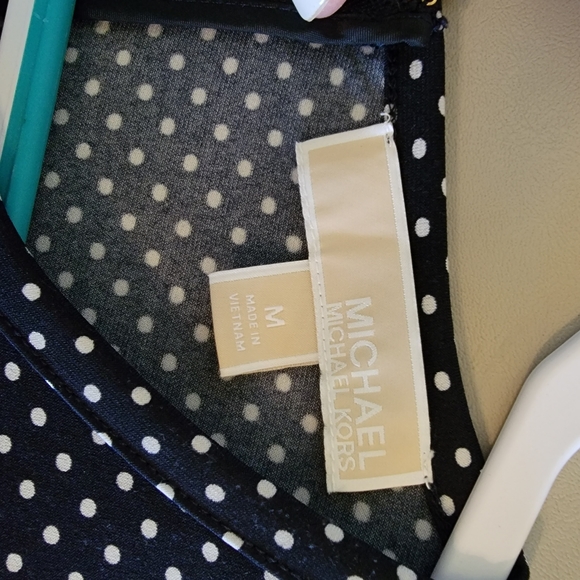Michael Kors Black with White Polka Dot Dress with Shark-bite Hem Women's Size M - Picture 3 of 15